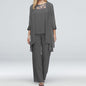 Cap Point Gray / S Solid lace Top High Waist Straight Fit Mother of the Bride Pantsuit