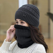 Load image into Gallery viewer, Cap Point gray / size56-60cm Jeans Winter Knitted Hat Scarf Set
