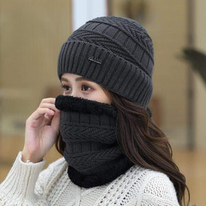 Cap Point gray / size56-60cm Jeans Winter Knitted Hat Scarf Set