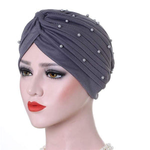 Cap Point Gray Solid folds pearl inner hijab cap