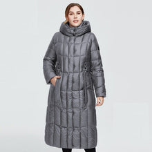 Load image into Gallery viewer, Cap Point gray / XL / USA Megan long warm parka Plaid fashion thick hooded coat
