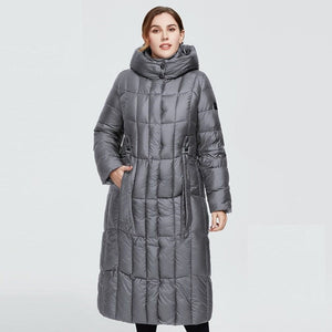 Cap Point gray / XL / USA Megan long warm parka Plaid fashion thick hooded coat