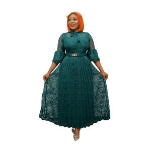 Cap Point Green / 14 New Fashion Pleated Lace Maxi Dress