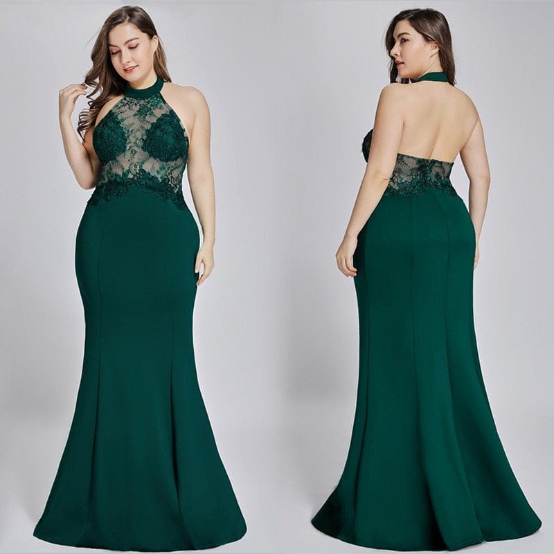 Cap Point Green / 16 / Floor Length Plus Size Mermaid Sexy Halter Sleeveless Floor-length Backless Zipper-up Dress