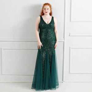 Cap Point Green / 3XL Salome sequins Banquet Evening Dress