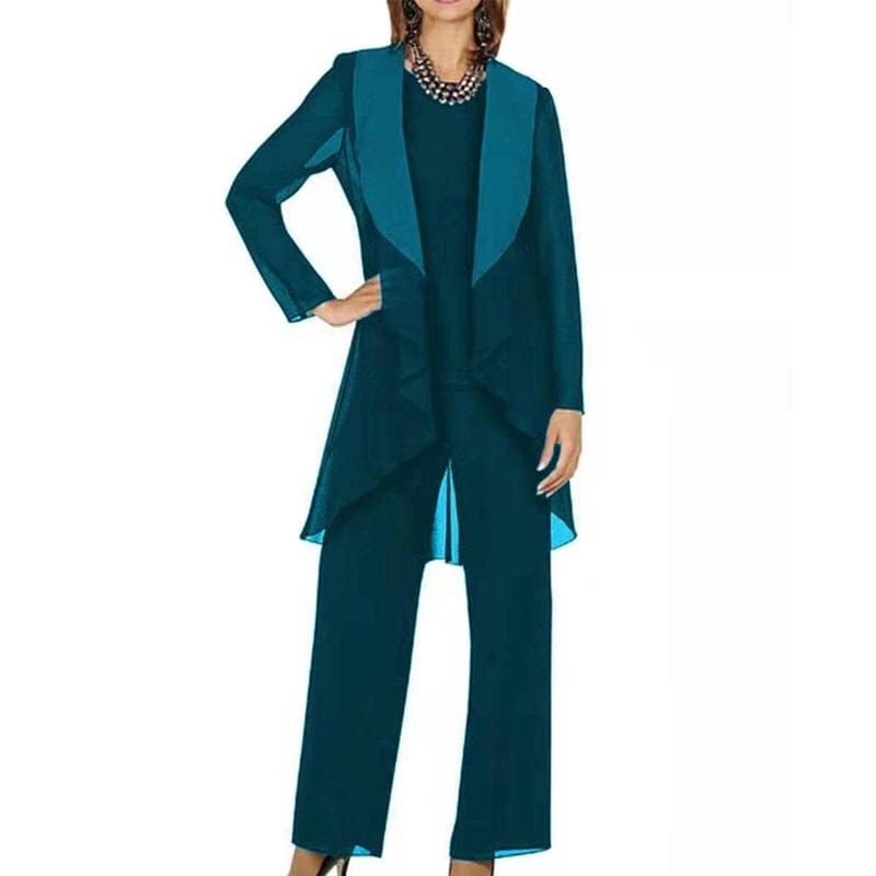 Cap Point green / 4 Ginette Elegant Chiffon Long Sleeves Mother of the Bride Pantsuit
