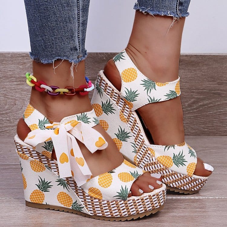 Cap Point green / 5 Hilda Dot Bowknot Design Platform Wedge Ankle Strap Open Toe Sandals