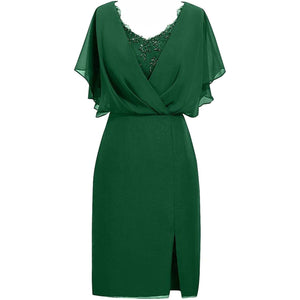 Cap Point Green / 6 Allegra V-Neck Short Sleeves Knee Length Mother of The Groom Dress