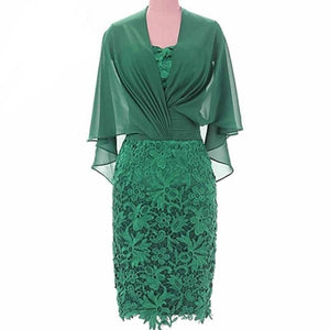 Cap Point green / 6 Elegant Lace Cape Half Sleeve Knee Length Mother of The Bride Dress