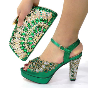 Cap Point green / 7 Monisa Desgin Sandal Shoes Evening Matching Bag Handbag Set