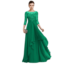 Load image into Gallery viewer, Cap Point Green / 8 Judiyana A Line 3/4 Sleeves Appliue Floor Lengh Chiffon Formal Wedding Dress
