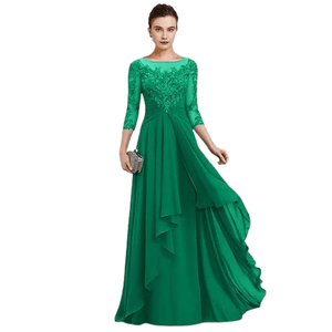 Cap Point Green / 8 Judiyana A Line 3/4 Sleeves Appliue Floor Lengh Chiffon Formal Wedding Dress