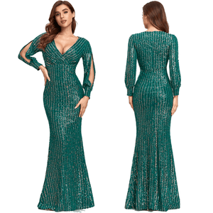 Cap Point Green Gold / 2 Sexy V-neck Mermaid Evening Dress