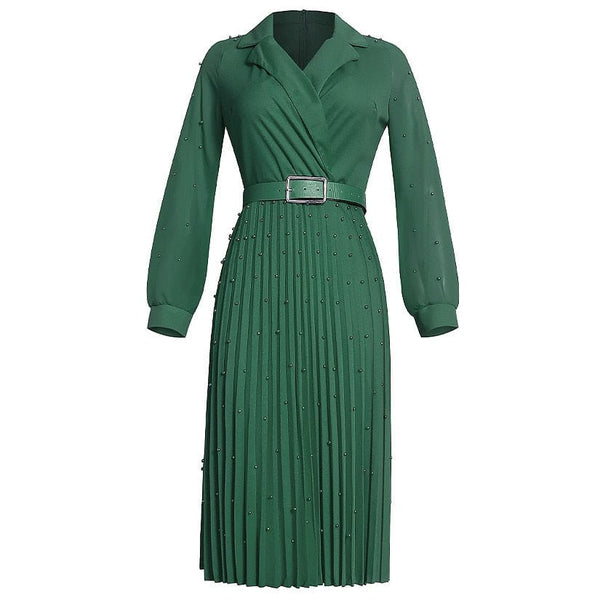 Cap Point Green / L Joanne Elegant high-waisted mid-calf dress