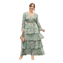 Load image into Gallery viewer, Cap Point Green / L Meredith Floral Print V-Neck Long Sleeve Loose Maxi Dress
