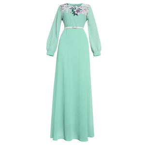 Cap Point Green / L Mileine Long Sleeve O-neck Maxi Dress