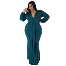 Load image into Gallery viewer, Cap Point Green / L Natalie Long Sleeve V Neck Irregular Elegant Plus Size Maxi Dress
