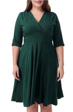 Load image into Gallery viewer, Cap Point green / L Plus size V-neck Half Sleeve A-line Midi Dress
