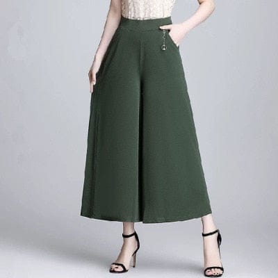 Cap Point green / M Elegant Oversize Calf-Length Wide Leg Pants Skirt