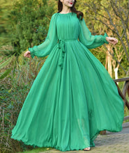 Load image into Gallery viewer, Cap Point green / M Olivia Elegant Flowy Chiffon High Quality Loose Belt Maxi Dress
