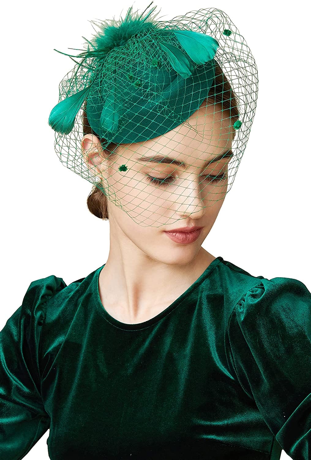 Cap Point Green Mirva Chic Cocktail Wedding Party Church Headpiec Hat Fascinators