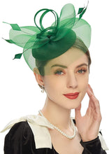 Load image into Gallery viewer, Cap Point green Mirva Feather Mesh Veil Headband Bridal Wedding Hat Fascinators
