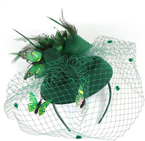 Cap Point Green Mirva Kentucky Derby Flower Batterfly Veil Tea Party Wedding Party Hat Fascinators