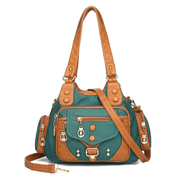 Cap Point Green / One size Caroline Vintage High Quality Leather Luxury Handbag