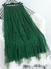 Load image into Gallery viewer, Cap Point Green / One Size Emine High waisted ruffled pleated tulle maxi skirt
