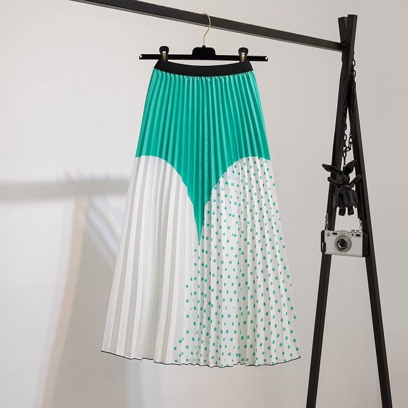 Cap Point Green / One Size Fashion Pleated Elastic High Waist Mid-Calf Skirt