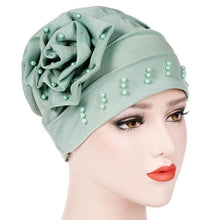 Load image into Gallery viewer, Cap Point Green / One size fits all New Fashion Ruffle Beaded Solid Scarf Cap
