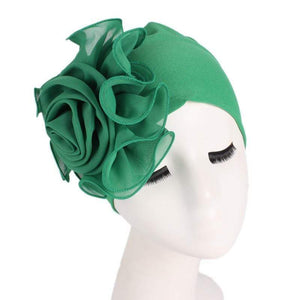 Cap Point Green / One size fits all New Large Flower Stretch Head Scarf Hat