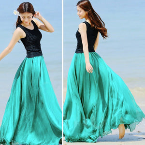Cap Point green / One size Prisca Boho Double Layer Chiffon Maxi Skirt