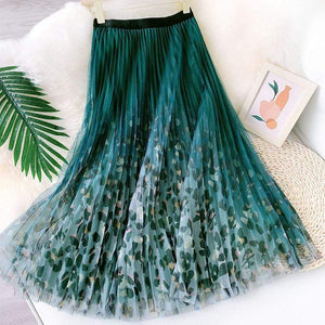 Cap Point green / One Size Vintage 3 Layers Mesh Long Pleated Skirt