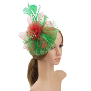 Cap Point green red Pamela Bridal Wedding Party Fascinator Veil Hat
