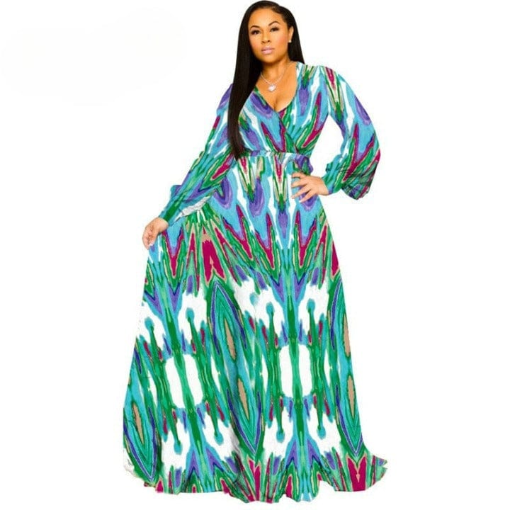 Cap Point Green / S Beatrice Printed Chiffon Summer Dress