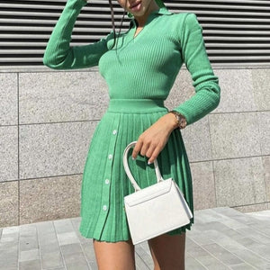 Cap Point green / S Benita Knit Suit Mini Pleated Skirt