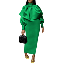 Load image into Gallery viewer, Cap Point Green / S Bianca Long Lantern Sleeve High Neck Bodycon Glitter Bow Maxi Dress

