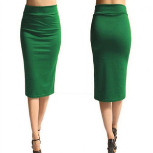 Cap Point green / S Brigitte Stretch High Waist Mid-Calf Pencil Bodycon Midi Skirt