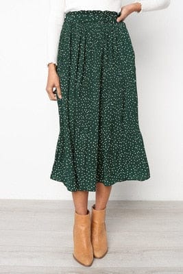 Cap Point green / S Casual Chiffon Printed High Waist Pleated Maxi Skirt