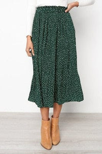Cap Point green / S Casual Chiffon Printed High Waist Pleated Maxi Skirt