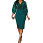 Cap Point green / S Christianne Elegant Sexy V-neck Bright Silk Midi Party Dress