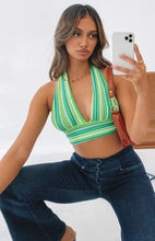 Load image into Gallery viewer, Cap Point Green / S Deep V Neck Bandage Backless Halter Tank Crop Top
