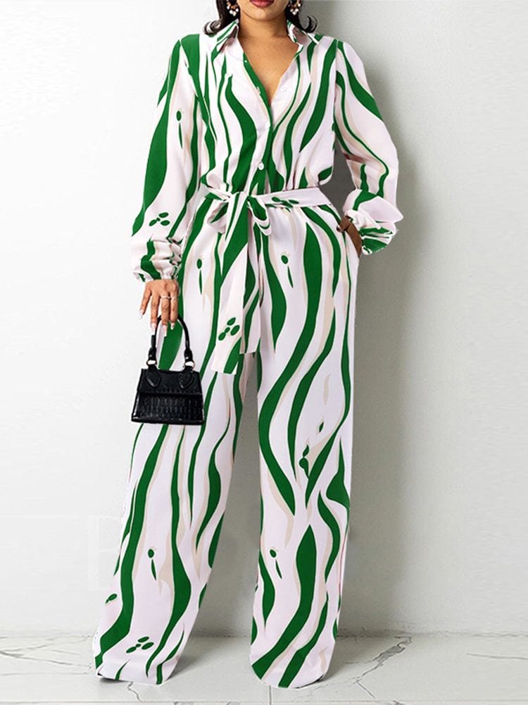 Cap Point green / S Eden Long Sleeve Belted Loose Oversized Romper