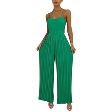 Load image into Gallery viewer, Cap Point Green / S Elegant Spaghetti Strap Solid Color Slim Fitting Belted Wide Leg  Jumpsuit
