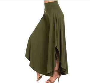 Cap Point Green / S Elegant Vintage Ruffle High Waist Wide Leg Pleated Pants