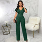 Cap Point green / S Elianne High Waist Plain Short Sleeve Wide Leg Jumpsuit