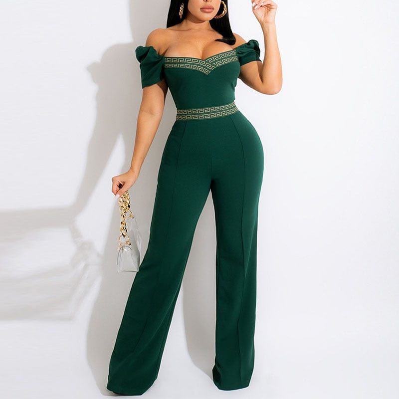 Cap Point Green / S Elianne Short Sleeve Off Shoulder Casual Jumpsuit