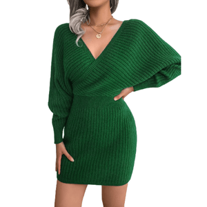 Cap Point Green / S Elisa Long Batwing Sleeve Slim Elastic Knitted Sweater Dress