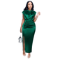 Cap Point Green / S Elisabeth Long Pleated Elegant Slit High Collar Slim Fit Sleeveless Maxi Dress